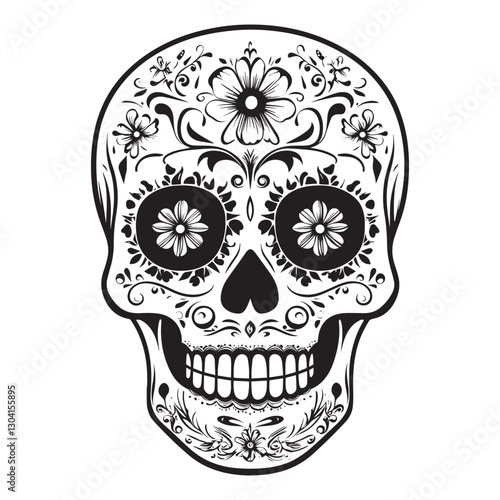 Dia de muertos skull silhouette vector illustration with white background