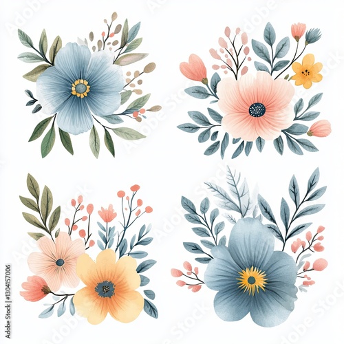 Charming Watercolor Floral Frame Set Perfect for Wedding Invitations Greeting Cards and Digital Designs