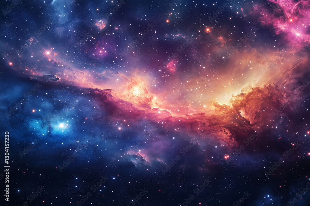 Fototapeta premium colorful galaxy with a blue and orange cloud in the middle. The stars are scattered throughout the sky, creating a sense of depth and vastness. The image evokes a feeling of wonder
