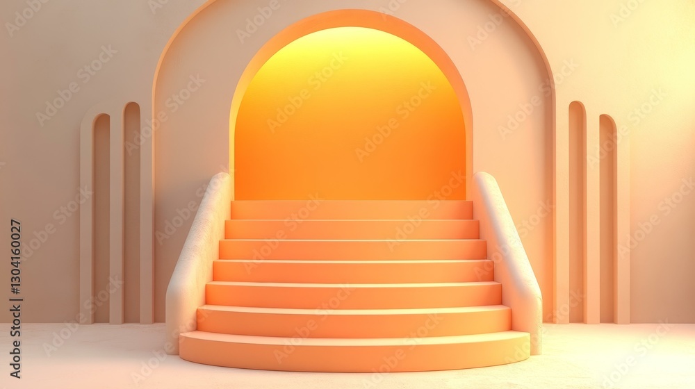 Obraz premium Pastel Peachy Archway Steps Minimalist Scene