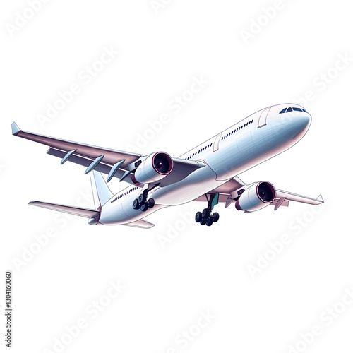 Commercial Airliner Aircraft in Flight on White Background