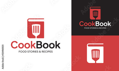 Recipe Book or Cook Book Logo Design Template. The logo is a combination of Book and Spatula. Suitable for Recipe Book, CookBook, Cooking Class Teacher Instructor, Tutorial, Food Blogger Vlogger, etc