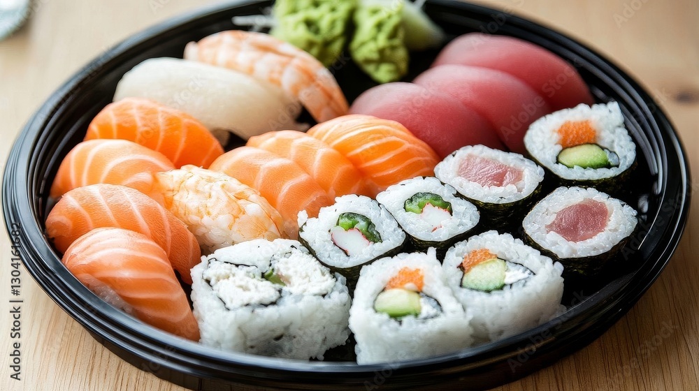Delicious sushi platter showcasing a variety of fresh seafood and colorful rolls. Delicious sushi platter showcasing a variety of fresh seafood and colorful rolls.