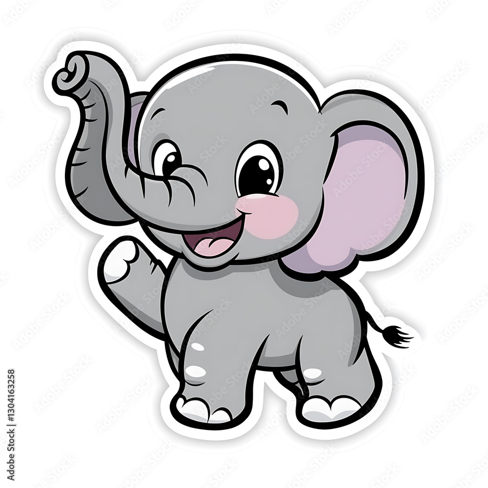A Delightful Cartoon Elephant Is Waving Its Trunk Smiling Joyfully A Delightful Cartoon Elephant Is Waving Its Trunk Smiling Joyfully