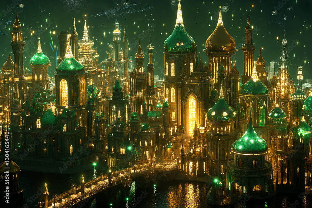 Majestic Medieval Emerald City – Towering Spires, Crystal Bridges, and Enchanted Forests with Magical Creatures