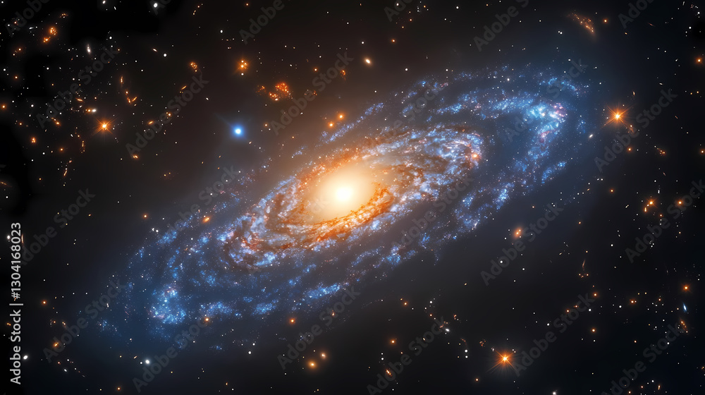 Blue and White Spiral Galaxy in Deep Space