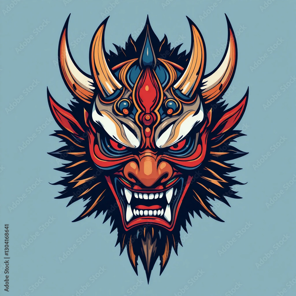 Stylized Oni Mask Vector Style Illustration with Traditional Japanese Patterns. Generative Ai Stylized Oni Mask Vector Style Illustration with Traditional Japanese Patterns. Generative Ai