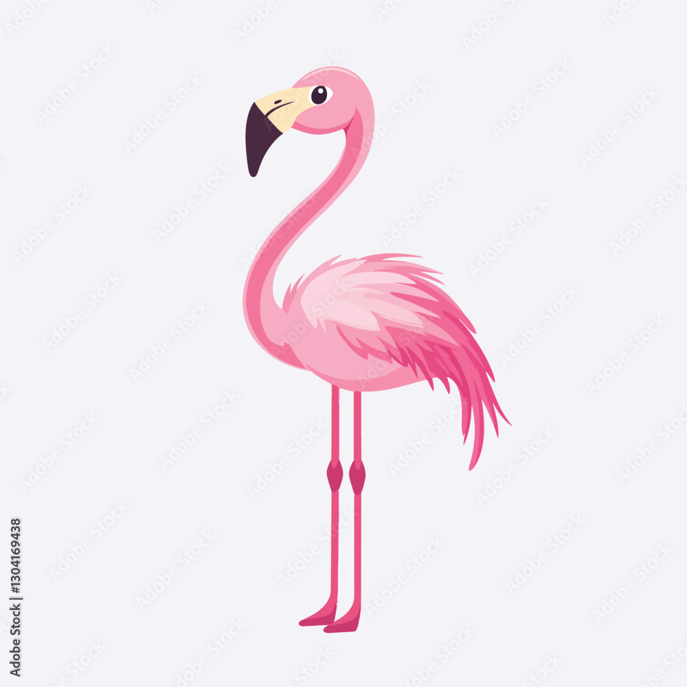 Fototapeta premium Cartoon pink flamingo bird vector clipart 
