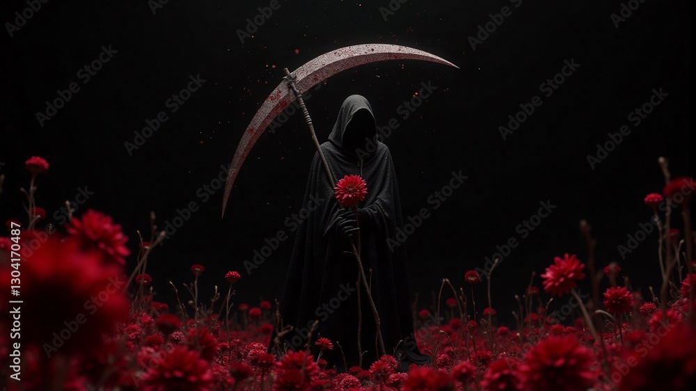 Fototapeta premium Reaper in Red Flowers