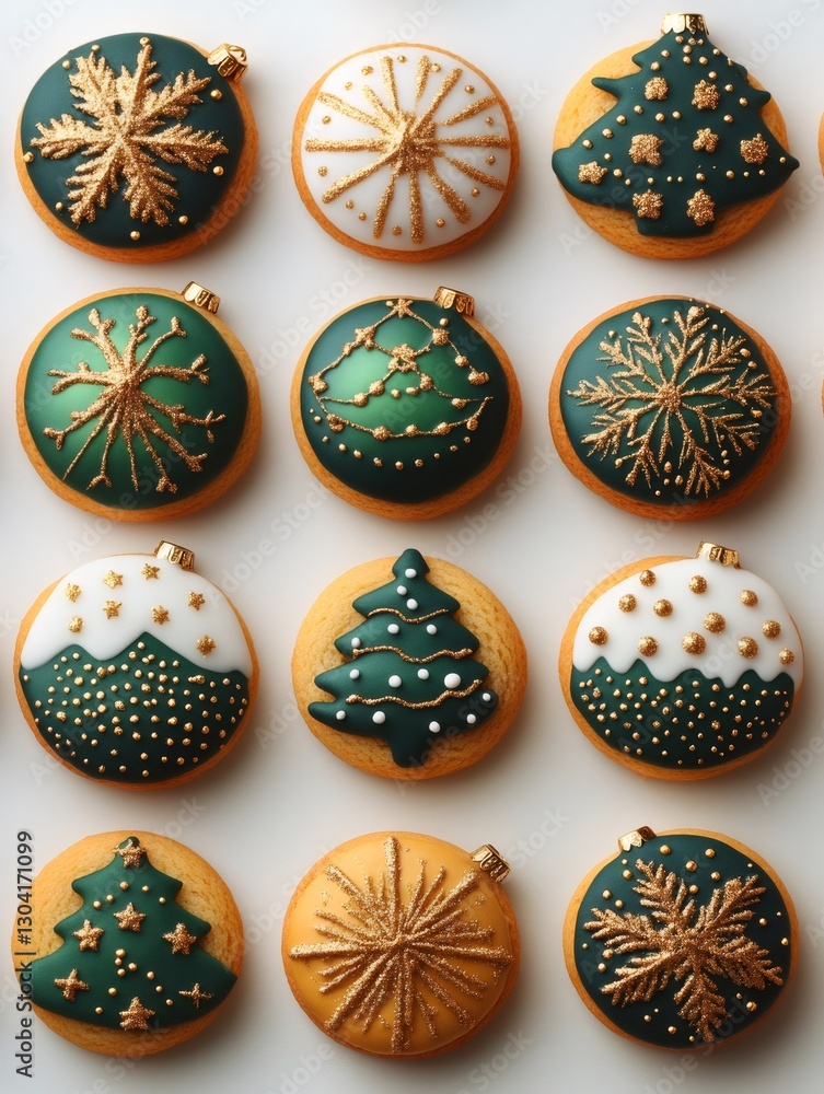 Christmas cookies decorated with christmas ornaments shapes on white background Christmas cookies decorated with christmas ornaments shapes on white background