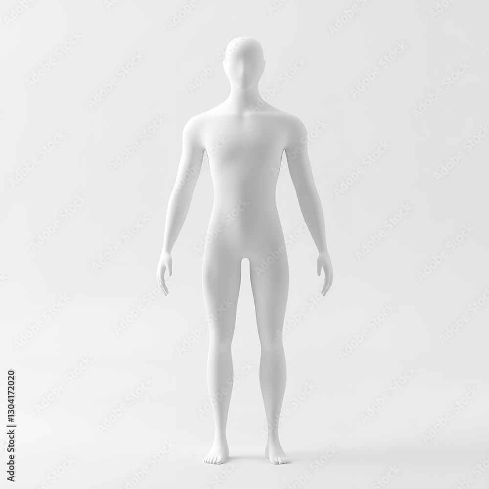 Featureless 3D-Rendered White Humanoid Character Standing Upright with Plain Background Featureless 3D-Rendered White Humanoid Character Standing Upright with Plain Background