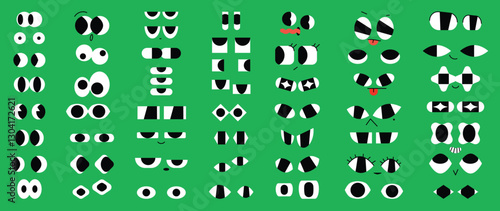 Set of comic faces vector. Collection of cartoon character faces, in different emotions, happy, angry, sad, cheerful, funny. Design illustration for decorative, sticker, kids.