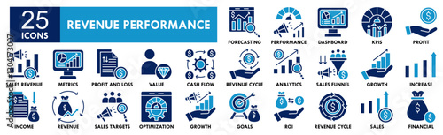 Revenue Performance icon collection set. Containing design revenue, performance, business, growth, increase, financial