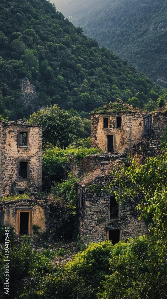 Abandoned stone houses amid lush green hills Armenian Genocide Remembrance Day. Abandoned stone houses amid lush green hills Armenian Genocide Remembrance Day.