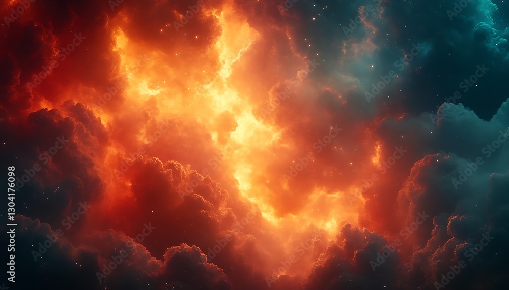 Naklejka premium Fiery Nebula Cosmic clouds ablaze in space