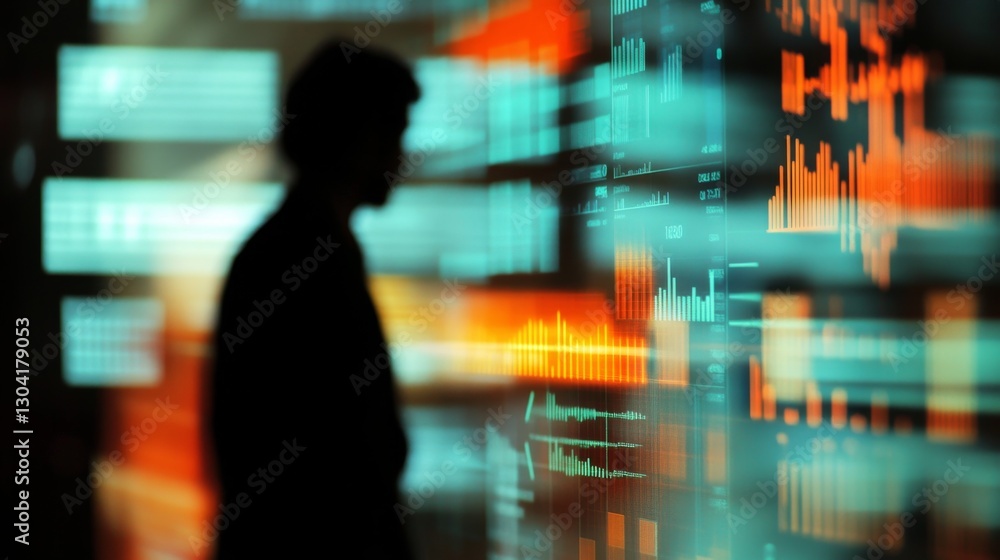 Obraz premium Night Market, Financial Data Display