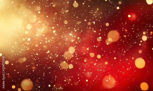 Red background, golden particles floating in the air, gradient red and gold background