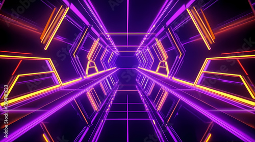 Fototapeta Naklejka Na Ścianę i Meble -  Sci-Fi Space Station Interior with Geometric Lines