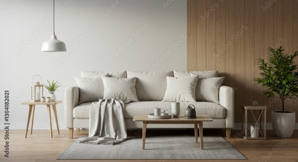 Obraz premium Cozy Minimalist Living Room with a Neutral Palette