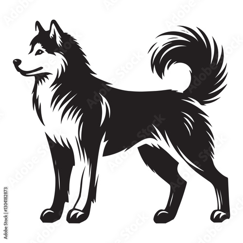 Standing husky dog silhouette vector illustration for design projects