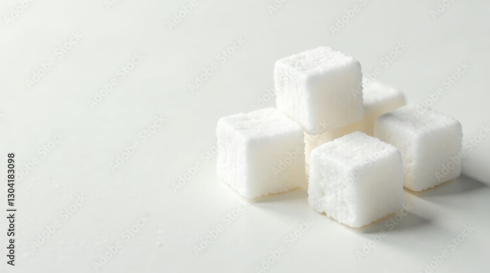 Close-up of several refined white sugar cubes arranged on a pristine surface Close-up of several refined white sugar cubes arranged on a pristine surface