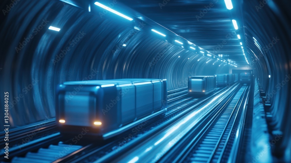 Futuristic Train in a Blue-Lit Tunnel: High-Speed Rail Transportation Futuristic Train in a Blue-Lit Tunnel: High-Speed Rail Transportation