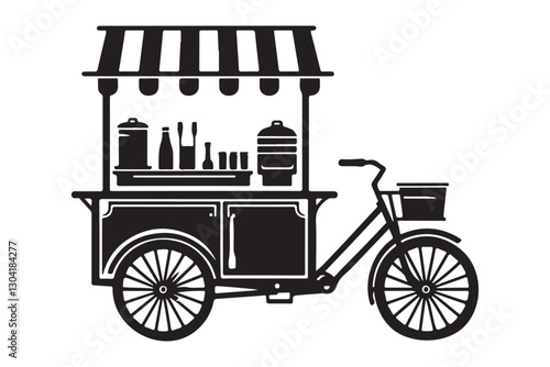 Vintage Style Food Cart Bicycle Vector Silhouette for Business