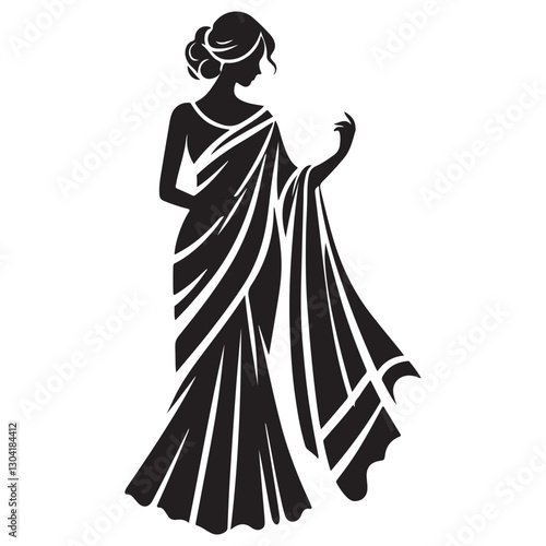 Elegant Woman in Saree Silhouette Vector Illustration for Designs