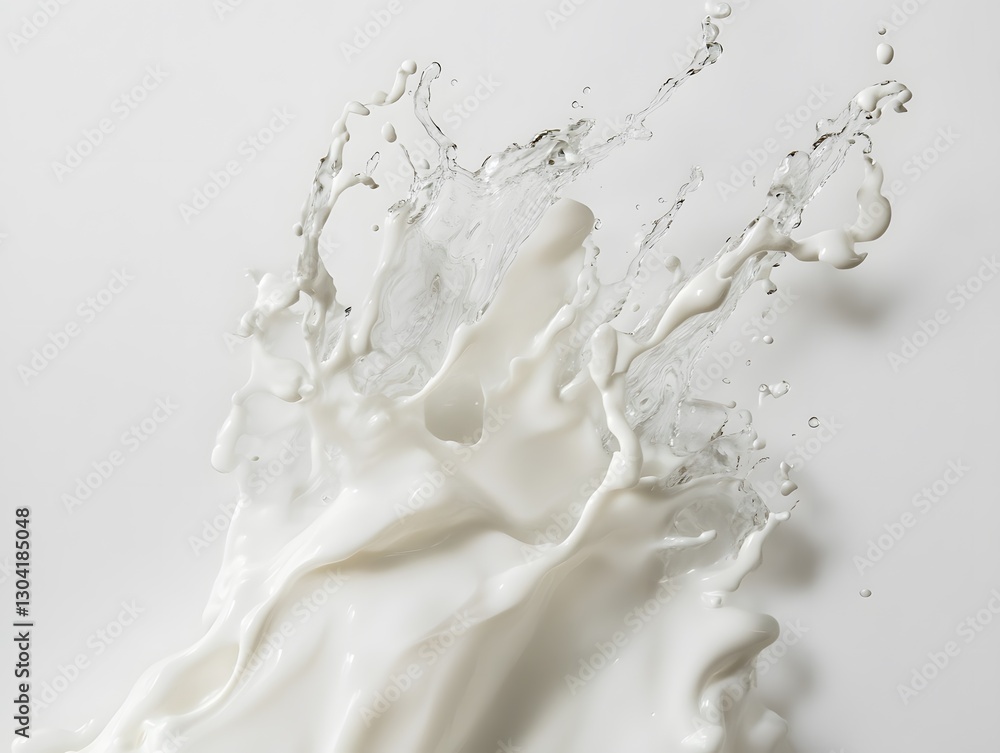 Vibrant white paint fluid flowing on a white background, creates a visual effect, generative AI Vibrant white paint fluid flowing on a white background, creates a visual effect, generative AI