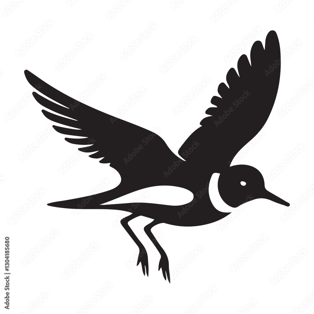 Obraz premium Killdeer Bird in Flight Silhouette Vector Illustration for Wildlife
