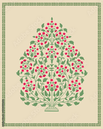 vector illustration of Traditional Mughal floral motif ,border for embroidery motif.