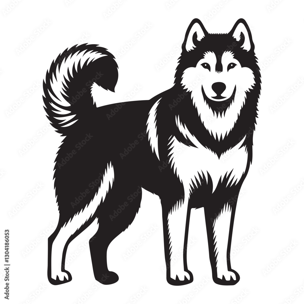 Fototapeta premium Majestic Alaskan Malamute Dog Illustration Vector Silhouette Design for Pet Lovers