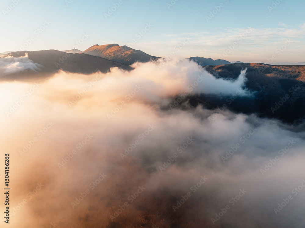Obraz premium Sunset over Liptov region in Low Tatras mountains. Lajstoch near certovica pass landspace, slovakia.