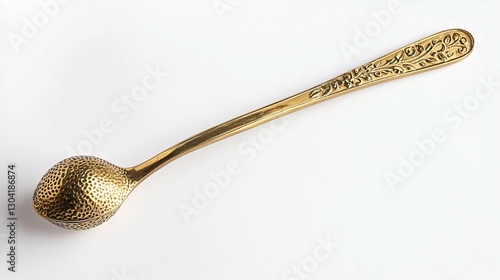 Elegant brass candle snuffer displayed against a white backdrop, showcasing its polished finish and intricate design, ideal for vintage decor and candle care. photo