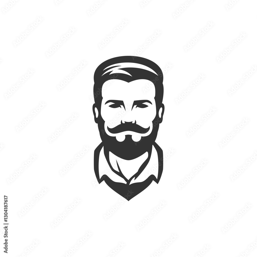 Brutal man with mustache and beard portrait barbershop icon for logo vector illustration. Stylish male face with hipster old fashioned hairstyle barber gentleman grooming hairdresser badge Brutal man with mustache and beard portrait barbershop icon for logo vector illustration. Stylish male face with hipster old fashioned hairstyle barber gentleman grooming hairdresser badge