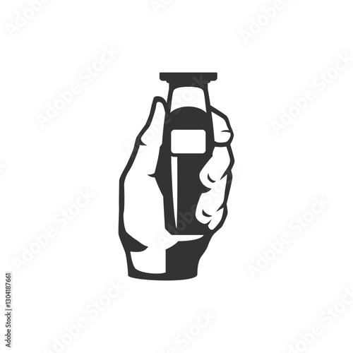 Barbershop male hand with electric razor shaver minimalist icon for logo vector illustration. Barber shop beard mustache hair styling shave gentleman grooming service badge
