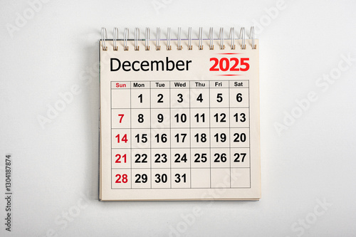 December 2025. Resolution, strategy, solution, goal, business and holidays. Date - month January 2025. Page of annual monthly calendar - January 2025