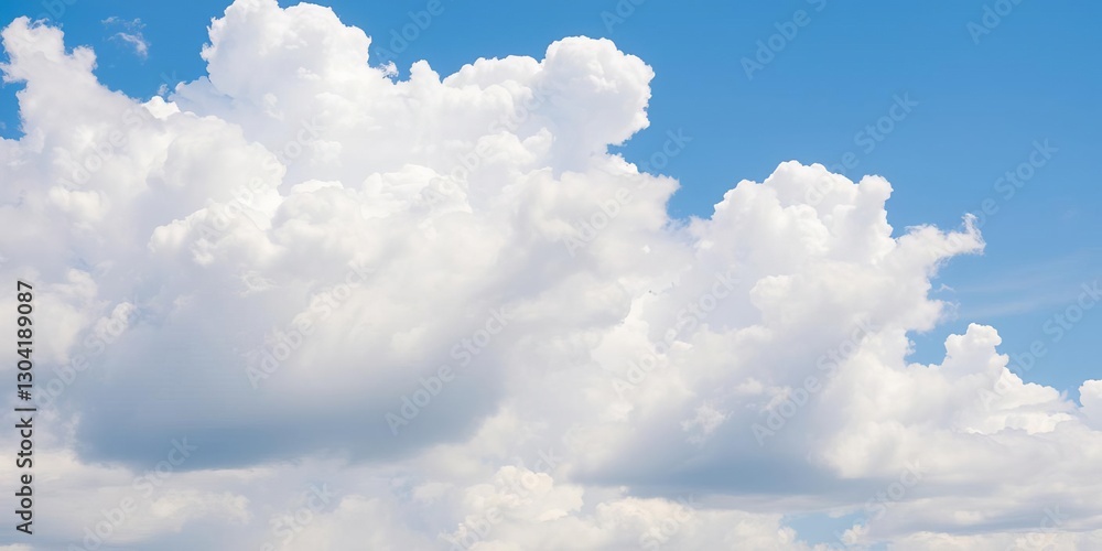 Obraz premium White fluffy clouds floating in a clear blue sky on a sunny summer day, peaceful, blue sky