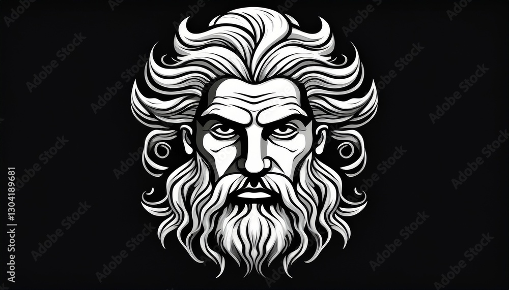 A head of ancient Greek man, symbol of strength, logo like, beard, facial hair A head of ancient Greek man, symbol of strength, logo like, beard, facial hair