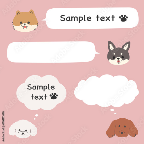 ポメラニアン、眉ありチワワ、トイプードル、ミニチュアダックスフントの吹き出しセット