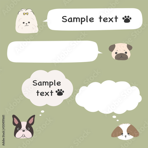 マルチーズ、パグ、フレンチブルドッグ、シーズーの吹き出しセット