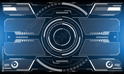 HUD sci-fi interface screen view white circular geometric design virtual futuristic technology creative display on blue vector