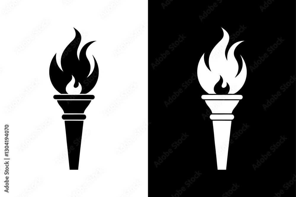Stylized Fire Torch Icon Elegant Black and White Silhouette Design. Stylized Fire Torch Icon Elegant Black and White Silhouette Design.