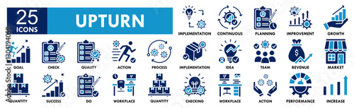 Upturn icon collection set. Containing design lifestyle, business, growth, economy, upturn, market