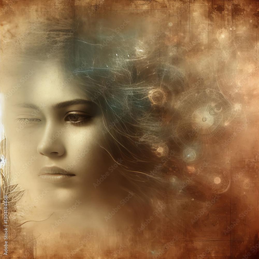 Fototapeta premium Echoes of the Past: Metaphorical Girl Portrait-Memory
