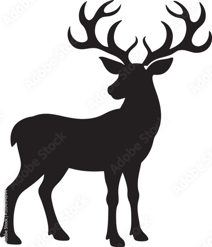 vector icon of a deer. White background with an isolated deer silhouette. Illustration in Vector, Silhouette of the Pair Deer. Flat style, can use for Logo Gram, Emblem, Animal Illustration