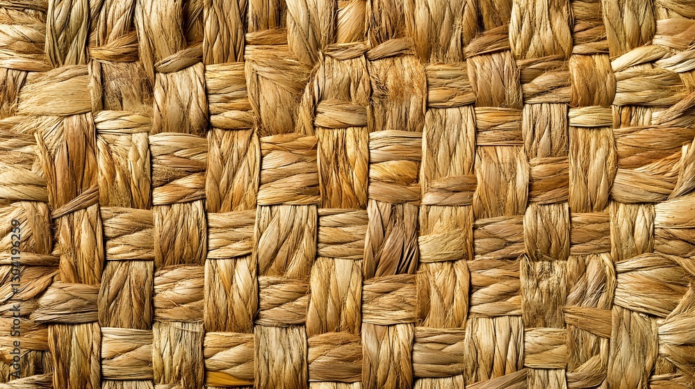 Fototapeta premium A rustic woven straw mat pattern with natural beige and golden tones, rich in texture