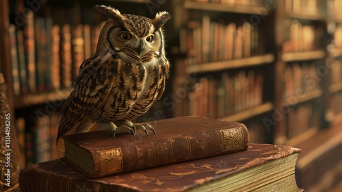 Wallpaper Mural An owl sits on a stack of books in the library. A magical atmosphere. A symbol of wisdom. Torontodigital.ca