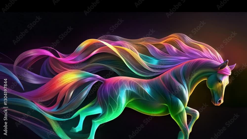An abstract horse, made in the form of a bright neon-colored object with smooth, soft shapes. An abstract horse, made in the form of a bright neon-colored object with smooth, soft shapes.