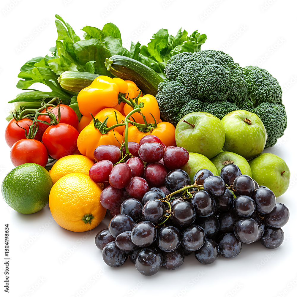 Fresh Organic Vegetables and Fruits on White Background (AI Generated) Fresh Organic Vegetables and Fruits on White Background (AI Generated)